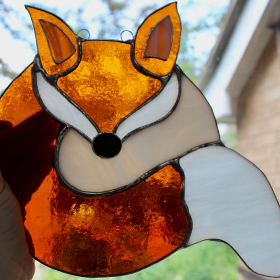 Stained glass round orange fox