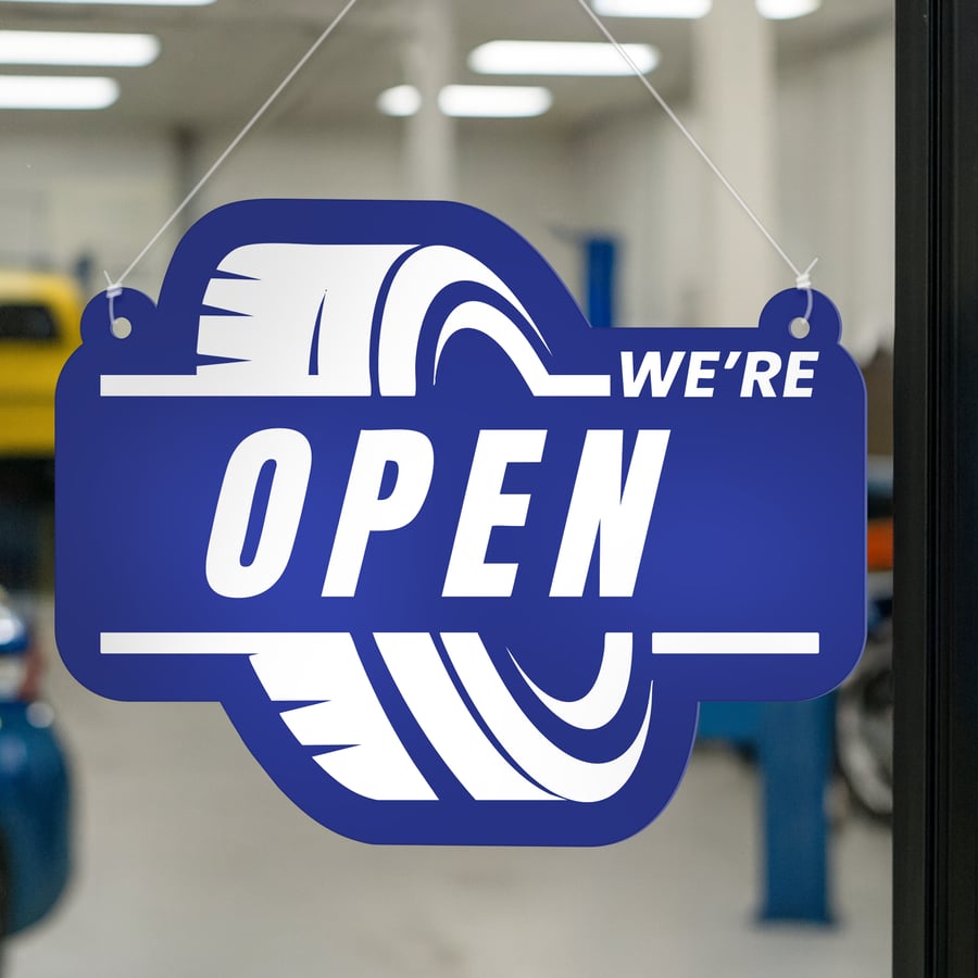 Open & Closed Sign for Garage - Tyre: Car Service Shop, Auto Service Sign