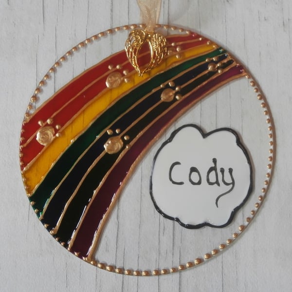 Hand painted Rainbow Bridge pet memorial suncatcher decoration with charm