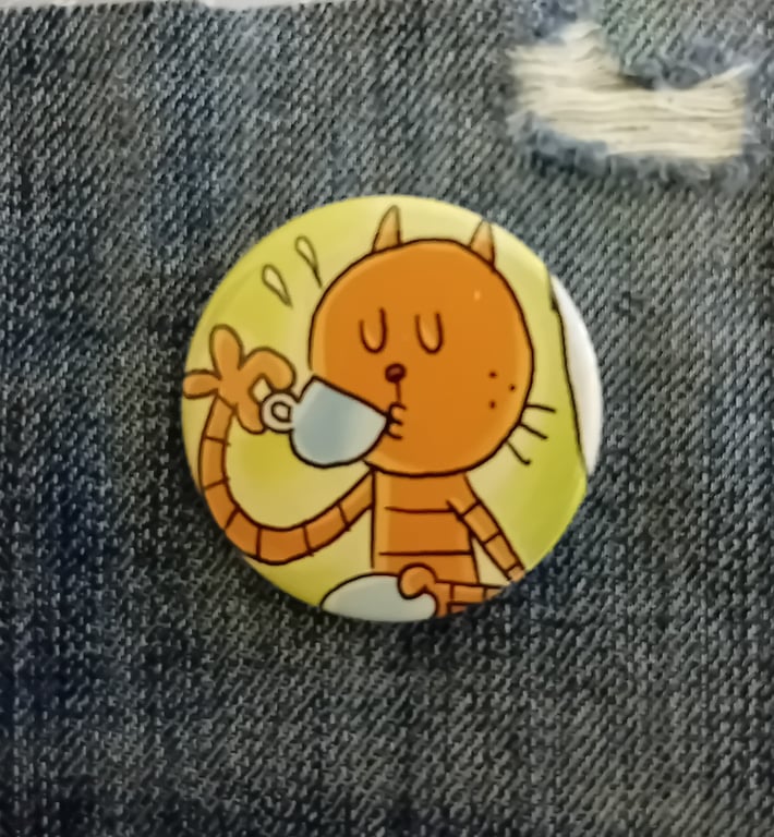 Picture Book  Badge - Cat Drinking Tea
