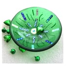 Fused Glass Bowl Round 12.5cm Green Dichroic 051