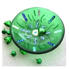 Fused Glass Bowl Round 12.5cm Green Dichroic 051