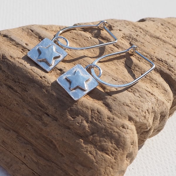 Dangle Earrings, Silver Star Drop Earrings