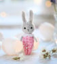 Easter Bunny ornament, miniature rabbit doll, pink outfit