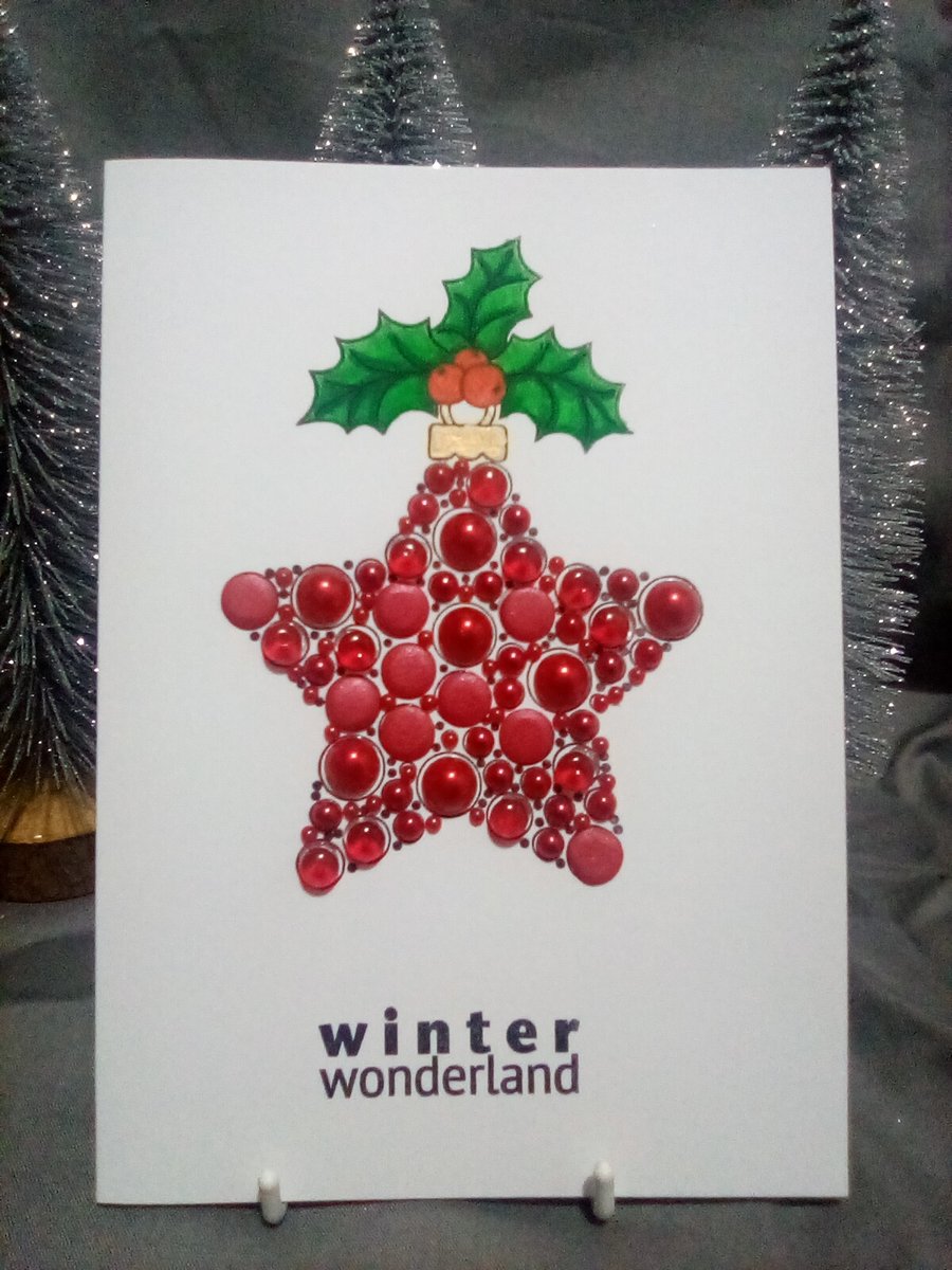 Red star handmade ornament Christmas card