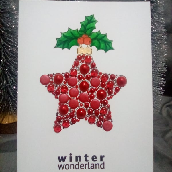 Red star handmade ornament Christmas card