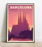 Barcelona retro travel poster, Sagrada Familia travel print, Spain travel print - Image 2