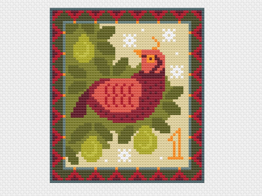 094A Cross Stitch 12 days of Christmas carol, A Partridge in a Pear Tree mini