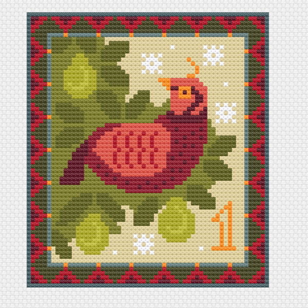 094A Cross Stitch 12 days of Christmas carol, A Partridge in a Pear Tree mini