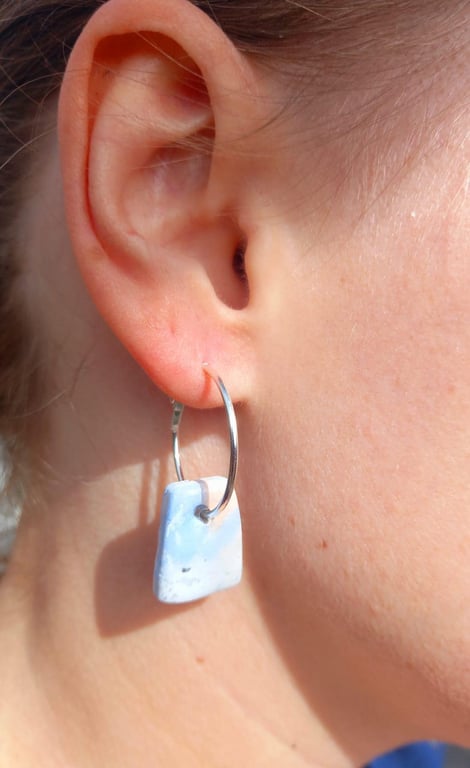 Orange, Blue and Silver Clay Hoop Earrings