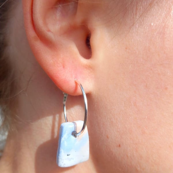 Orange, Blue and Silver Clay Hoop Earrings