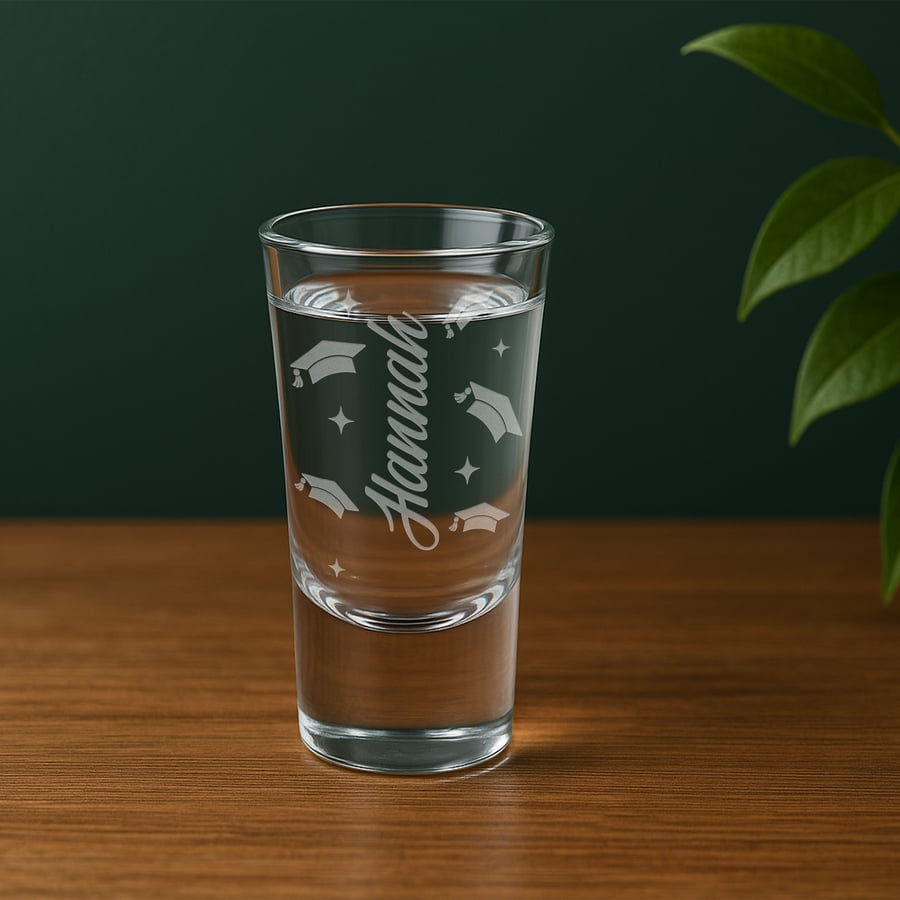 Personalised Graduation Gift – Graduation Caps & Stars - Custom Shot Glass