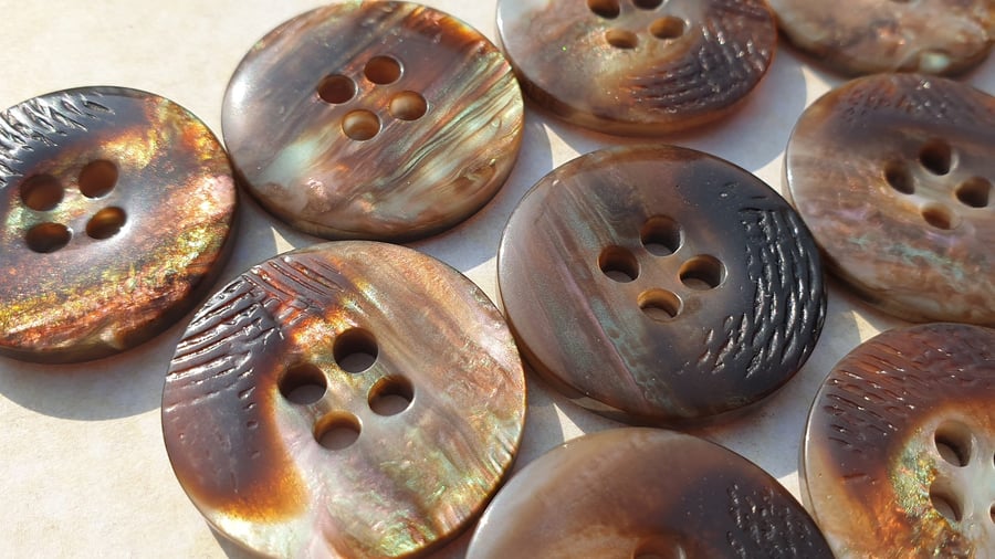 1" 25mm 40L Polyester Horn Buttons BROWN Mix x 5 Buttons
