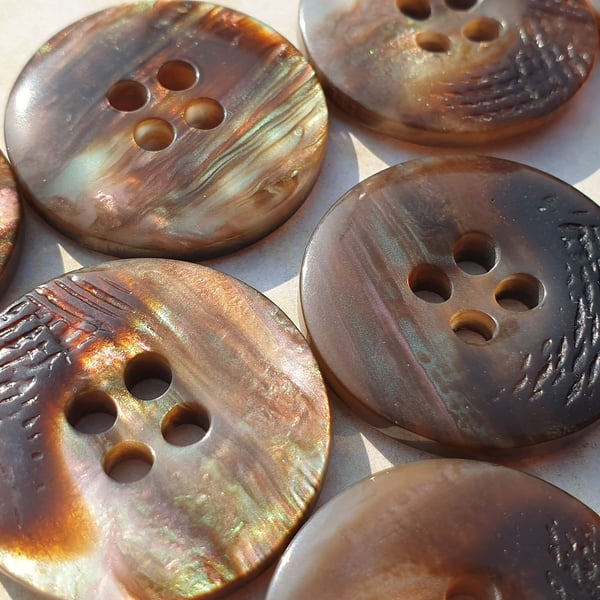 1" 25mm 40L Polyester Horn Buttons BROWN Mix x 5 Buttons