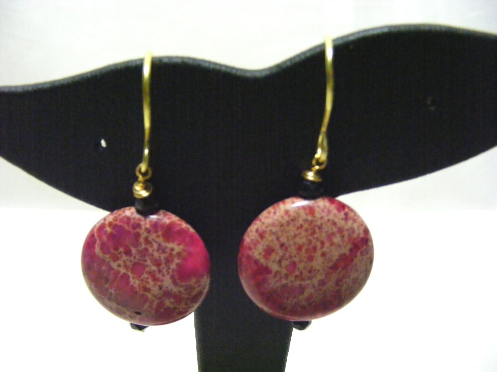 Fuchsia Impression Jasper and Black Spinel Gemstone Earrings