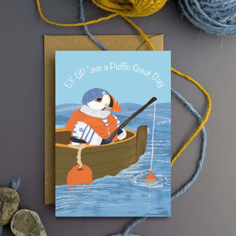 Happy Birthday Card Puffin Funny Yorkshire puffins 