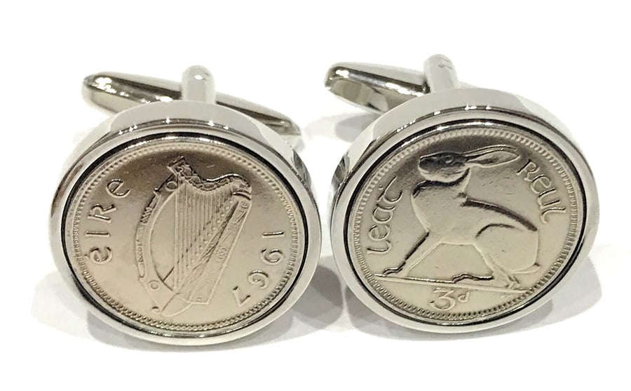1967 Irish coin cufflinks- Great gift idea. Genuine Irish 3d threepence cufflink