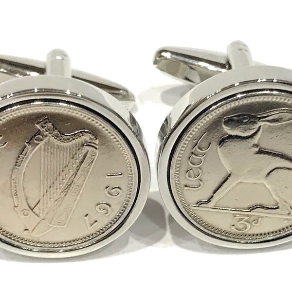 1967 Irish coin cufflinks- Great gift idea. Genuine Irish 3d threepence cufflink