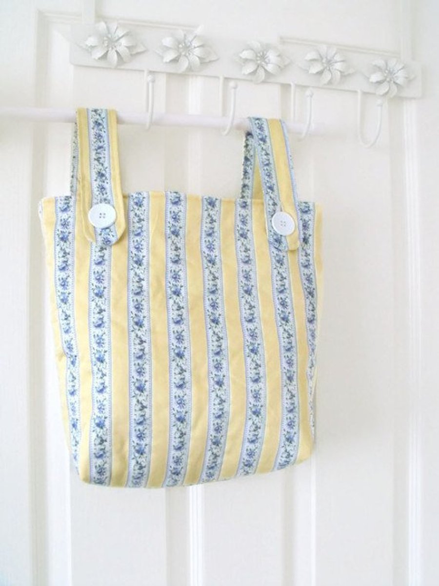 ladies zimmer frame mobility bag, yellow and blue fabric