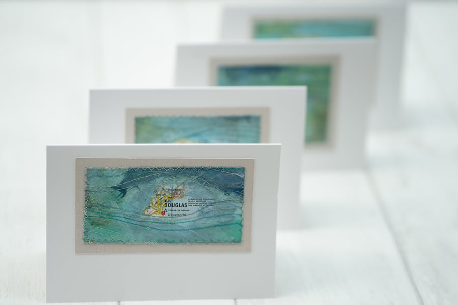 DOUGLAS Mixed Media Stitched Coastal Greetings Card 