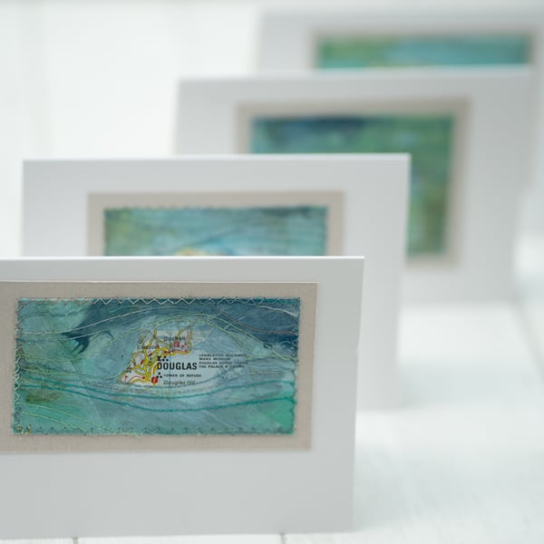 DOUGLAS Mixed Media Stitched Coastal Greetings Card 