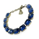 Sapphire Blue Crystal Antique Brass Bracelet, Adjustable, Women, Birthday Gift
