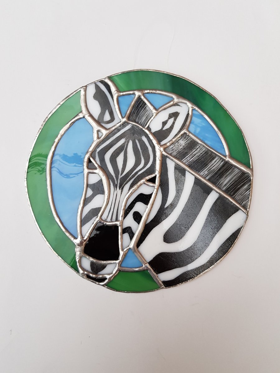 051 Stained Glass Hand Painted Zebra - handmade hanging decoration.