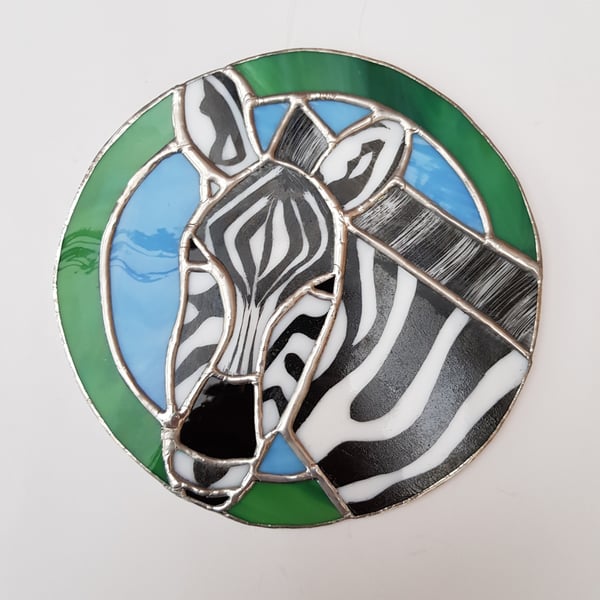 051 Stained Glass Hand Painted Zebra - handmade hanging decoration.