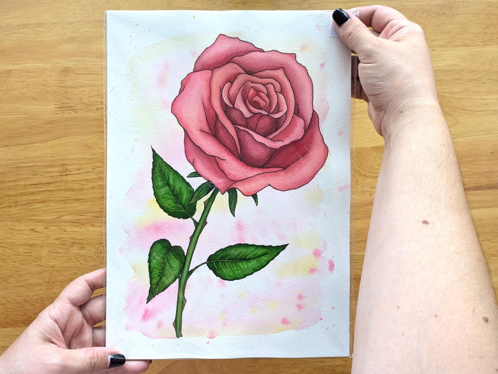 Original Watercolour Painting of a Red Rose, A4 Art