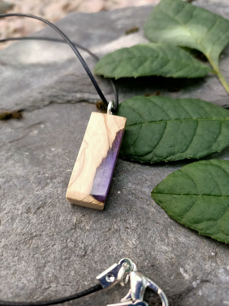 Yew wood purple resin statement jewellery necklace pendant
