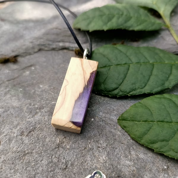 Yew wood purple resin statement jewellery necklace pendant