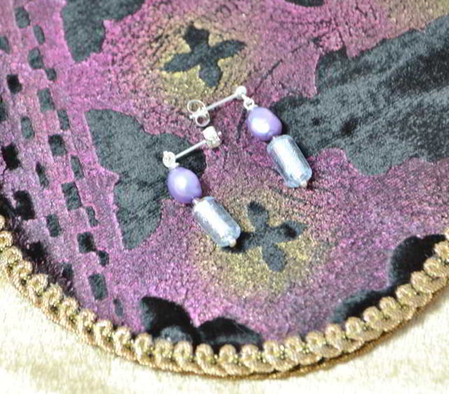 Lilac Pearl & Murano Glass Earrings