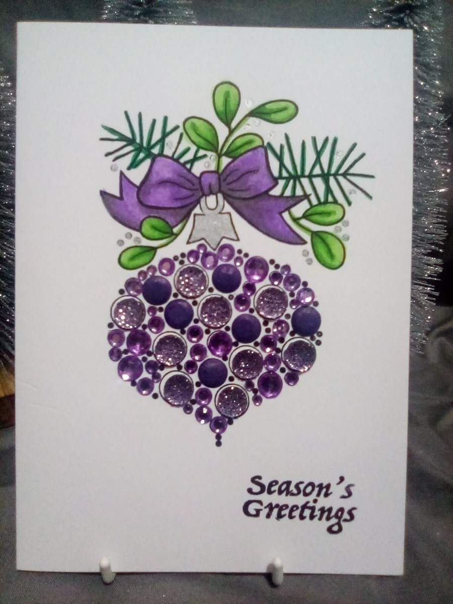 Christmas ornament card, watercolour and embellished