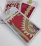 3 Gift Tags - red and gold vintage silk and lace, reclaimed curtain textiles  - Image 1