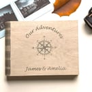 Our Adventures Scrapbook with Compass Design: Personalized Wooden Keepsake Book 