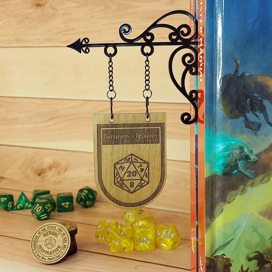 Dungeons & Dragons Genre Divider Bookshelf Decor  Solid Walnut Library Sign