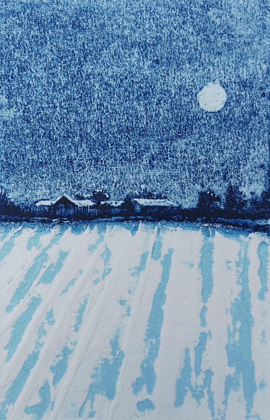  Collagraph Print With Emboss - Winter Moon - An original limited edition print