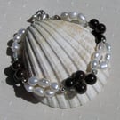 White Freshwater Pearl & Red Garnet Gemstone Bracelet "Regal Sundae"