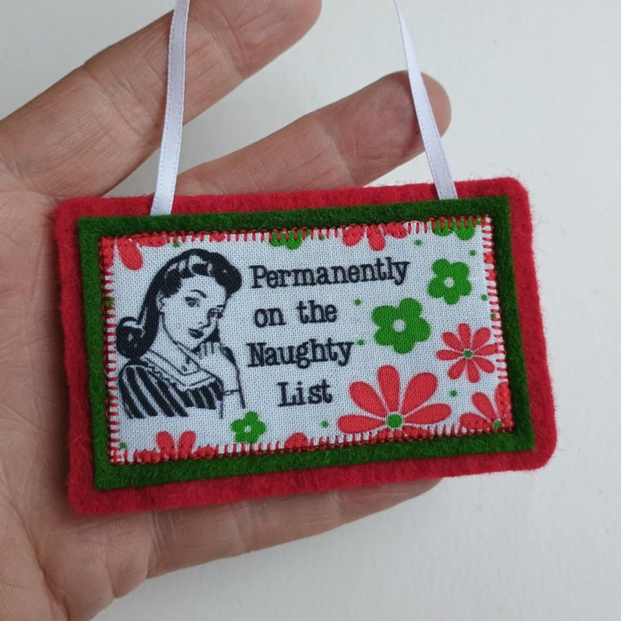 Christmas Decoration Naughty List Retro Woman - Vintage fabric Wool Felt