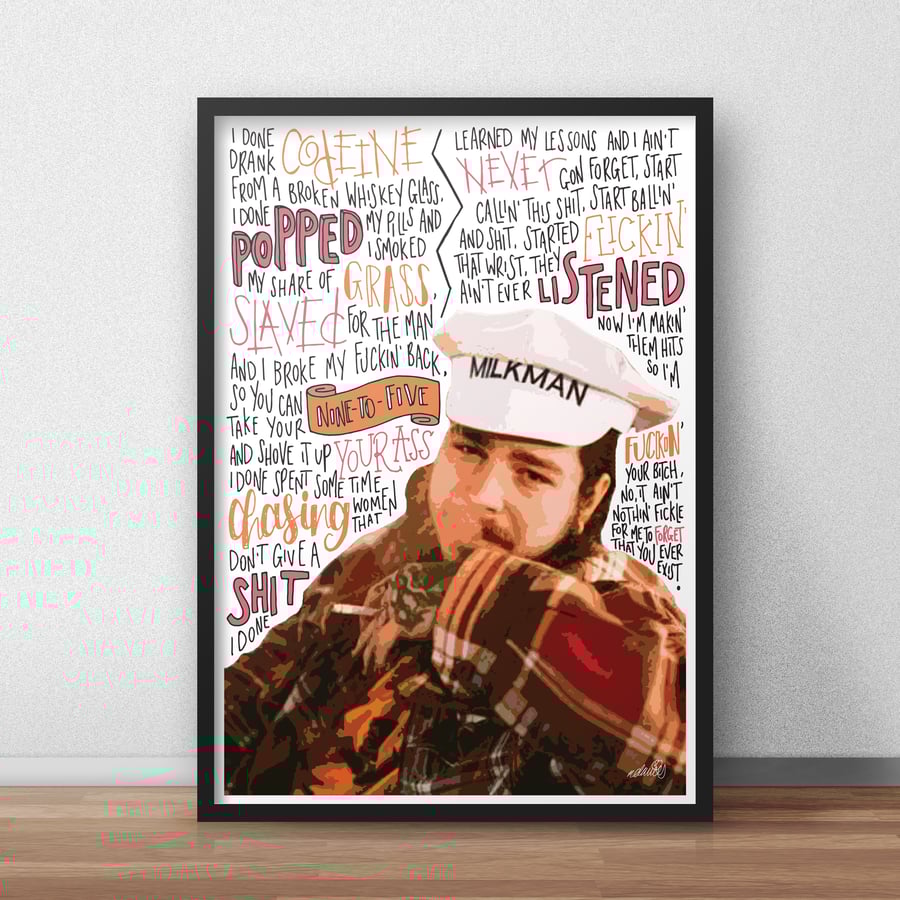 Post Malone, Whiskey Glass INSPIRED Poster, Print with Quotes, Lyrics, Rapper