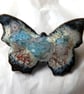 Butterfly brooch, enamelled white, wing tips black, wings patterned blue and red - Image 7