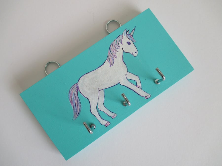 Unicorn Key Rack Holder 3 Hooks Picture Painting Original Art
