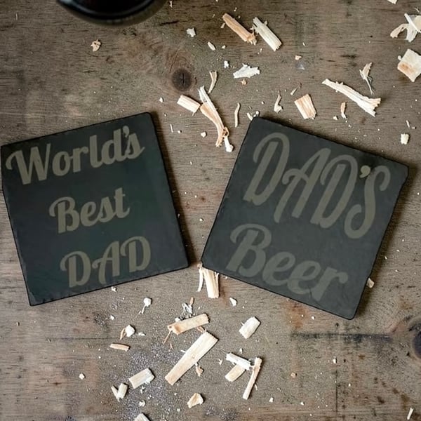 Dad’s Beer. World’s Best Dad Slate Coasters. Choice of 2. Reclaimed Welsh Slate