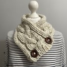 Hand Knitted Scarf with Buttons - Wheat