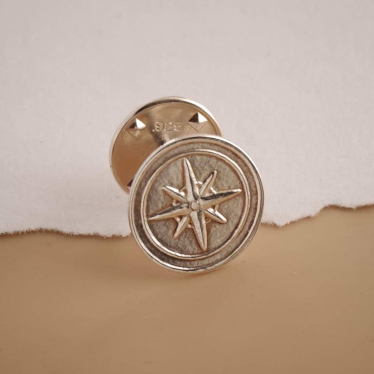 Compass Sterling Silver Tie Pin Travel Gift For Him Mens Tie Tack