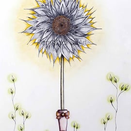 Sunflowr Art Sunflower Drawing SunFlower In Wellington Boot Drawing A3