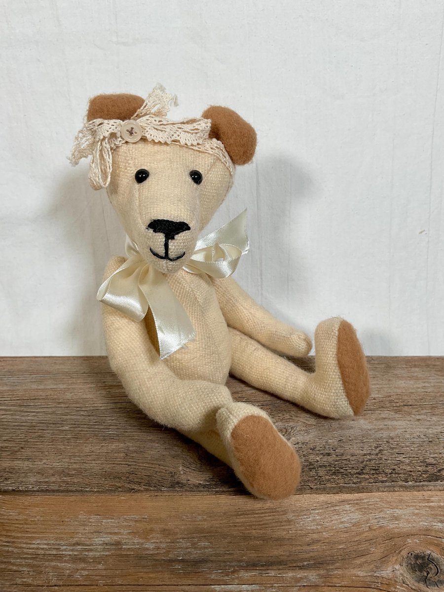 Small pretty teddy bear. Dementia friend. OOAK bear. Handmade, jointed artist be