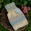 Knitted Mini Hot Water Bottle Cosy with Oak Leaf, 500ml Bottle Included