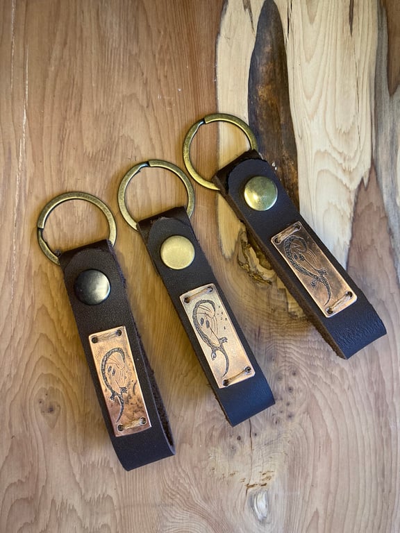 Otter - Handmade Etched Copper & Leather Beltloop Keyring
