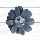Handmade Felt Grey Flower Brooch, Eco Friendly Upcycled Fabric, Gift Boxed